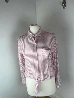 Rails Red& White Striped Button-Down Tie-Front Shirt Linen Blend